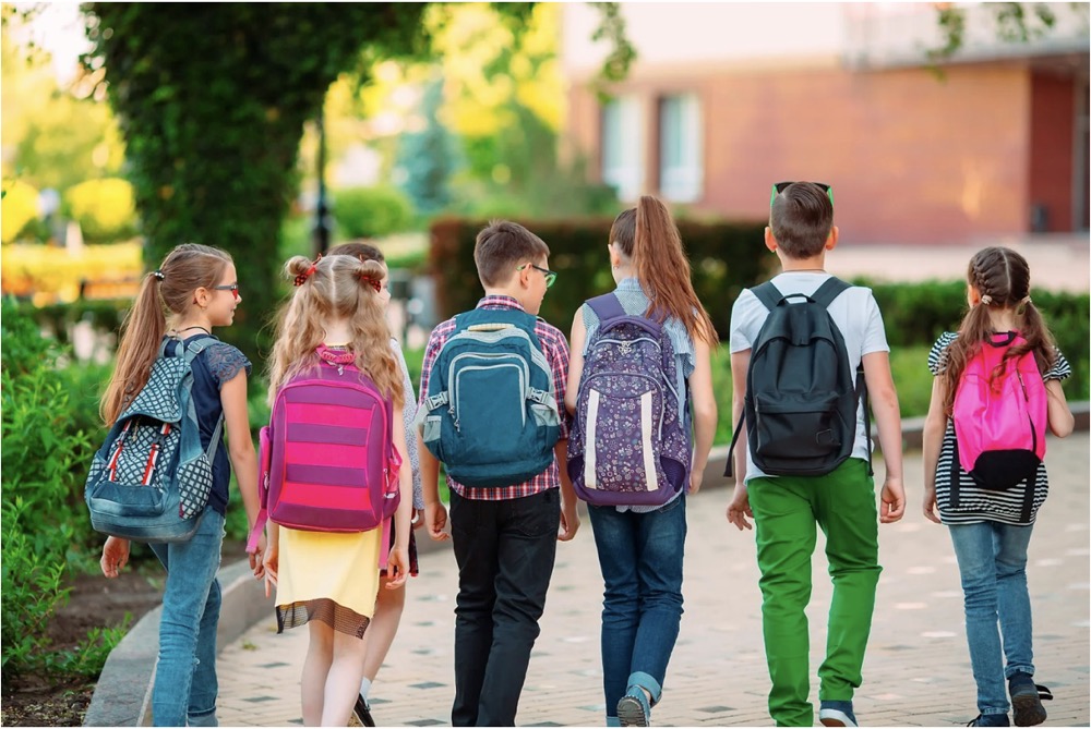 Group of children walking away from camera